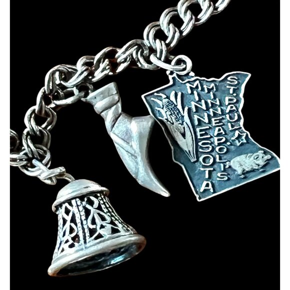 Sterling Silver Charm Bracelet W/ Pinecone Mug Clover & State Charms VTG 6.25” L - Picture 7 of 15